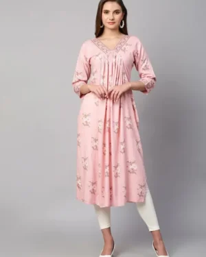 RATAN Floral Printed V-Neck Gathered Anarkali Kurta