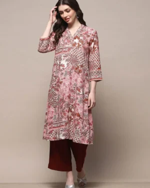 Biba Women Floral Printed Flared Sleeves Sequinned Kurta