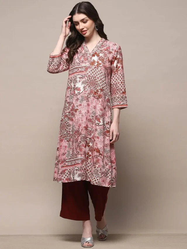 Biba Women Floral Printed Flared Sleeves Sequinned Kurta