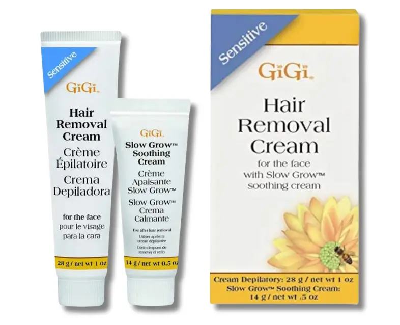 GiGi Hair Removal Cream for the Face - 1 oz, and Slow Grow Soothing Cream - 0.5 oz, Hair Removal Kit for Sensitive Skin, 1-pack -Best Facial Hair Remover For Woman