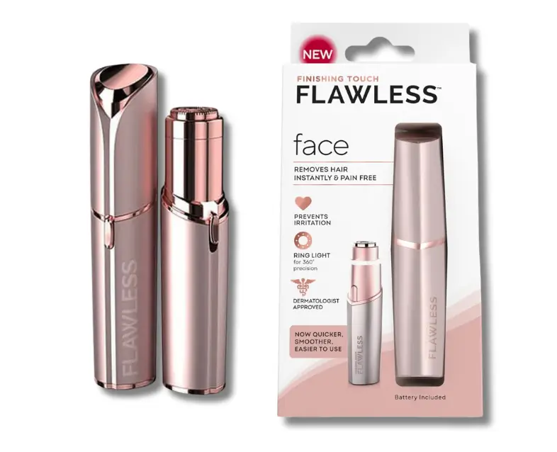 Finishing Touch Flawless Facial Hair Remover for Women, Rose Gold Face Razor with LED Light, Recyclable Packaging - Best Facial Hair Remover For Woman