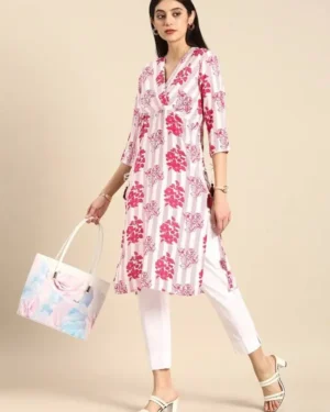 Anouk Floral Printed V-Neck Wrap-Style Empire Kurta