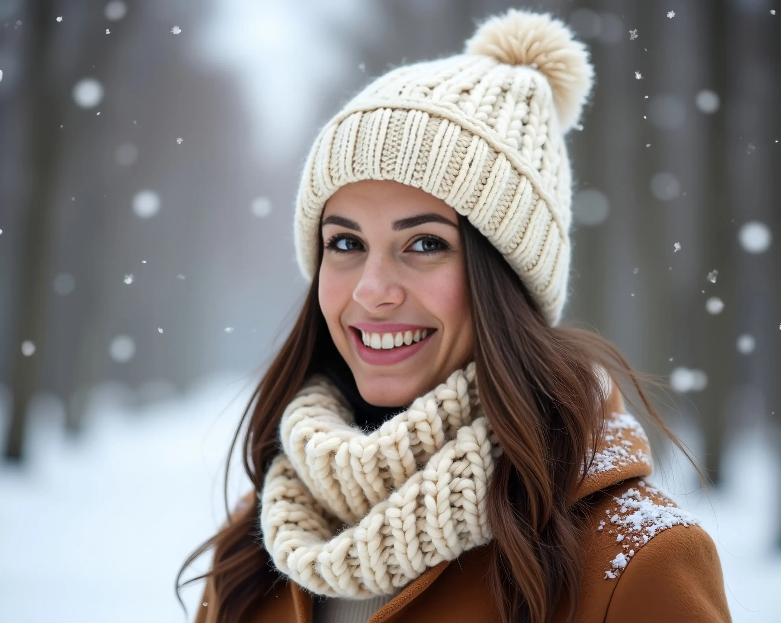 cozy-knit-beanie-in-cream-paired-with-a-chunky-scarf-and-wool-coat-worn-by-a-woman-Clothing Accessories for Women