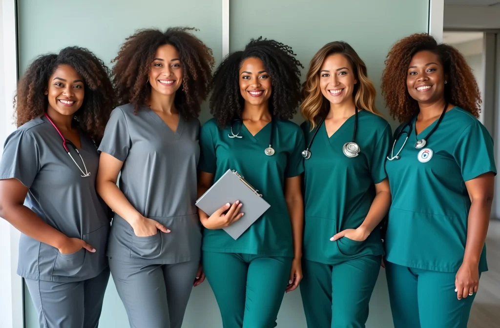 healthcare-professionals-including-curvy-women-Best scrubs for curvy women