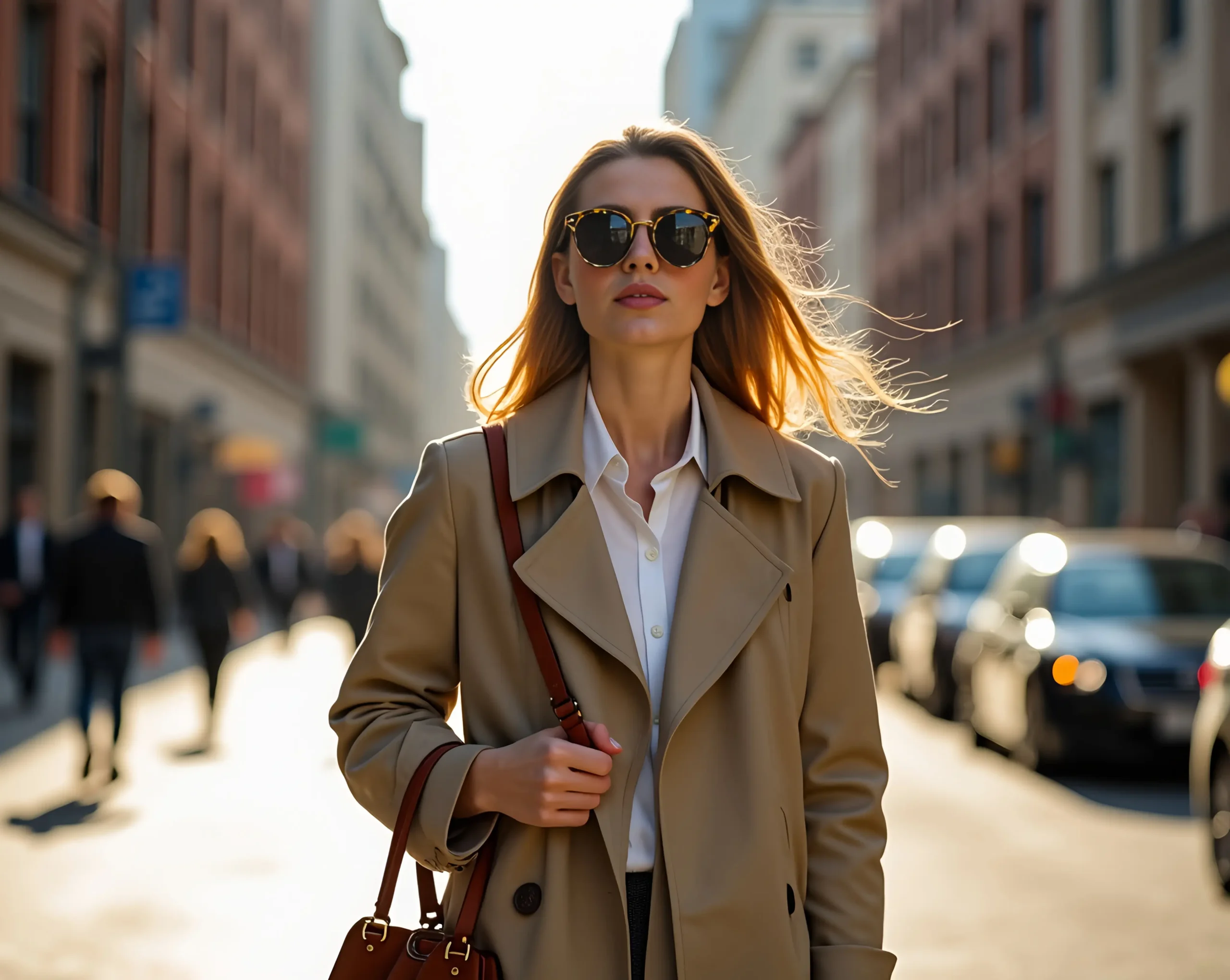 woman-walking-along-a-sunny-city-street-wearing-retro-round-sunglass- Clothing Accessories for Women