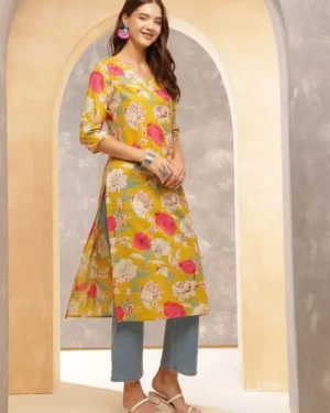 Anouk Rustic Women Floral Printed Thread Work Kurta